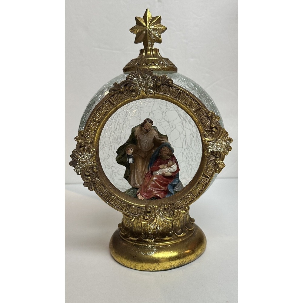 Mark Roberts Christmas Nativity Holy Family Star Finial Crackle Glass Gold Globe